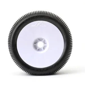 Jetko Block in Super Soft 1:8 Truggy Pre-Glued on White Rims (2)