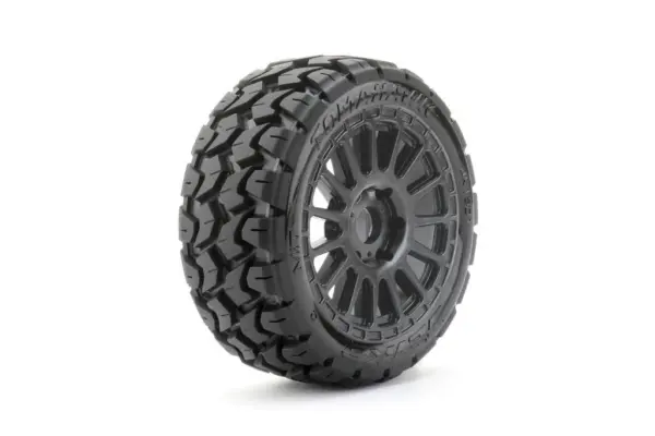 Jetko Ex Tomahawk 1:8 Buggy Belted Tyre Black Wheels 17mm Hex (2)