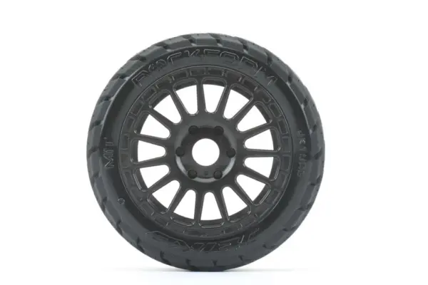 Jetko Ex Rockform 1:8 Buggy Belted Tyre Black Wheels 17mm Hex (2)