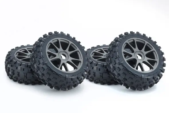 Glued on Gun Metal Rim Tyres (4) (Unpackaged) Kyosho Inferno Neo 3.0