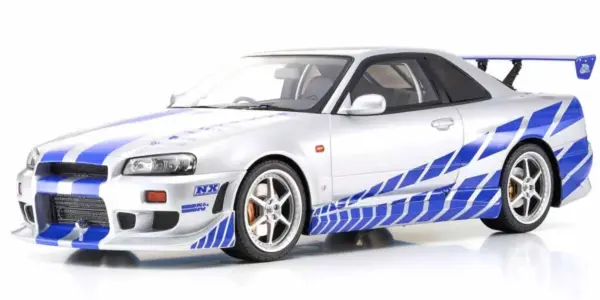 Kyosho 1:12 Resin Nissan Gt-R 2001 Fast & Furious Silver/Blue Stripes