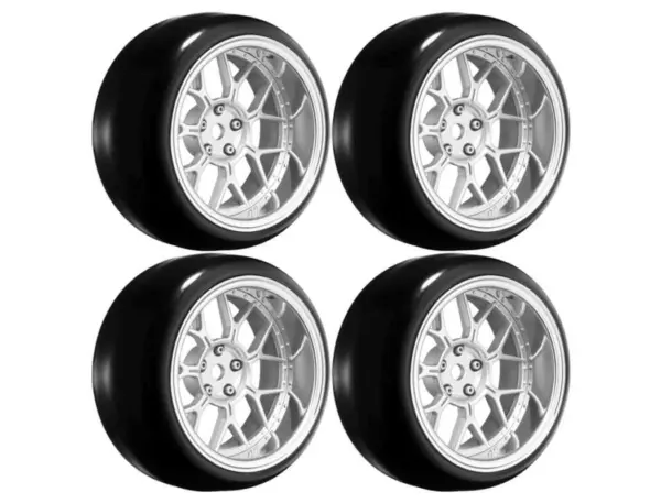 Louise Rc 1/10 Drift 2,4,6,8mm Offset 14-Spoke Wheels Matte Silver With Tyres