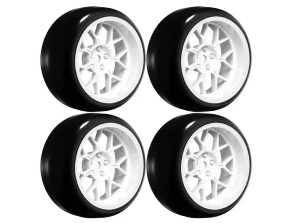 Louise Rc 1/10 Drift 2,4,6,8mm Offset 14-Spoke Wheels Gloss White With Tyres