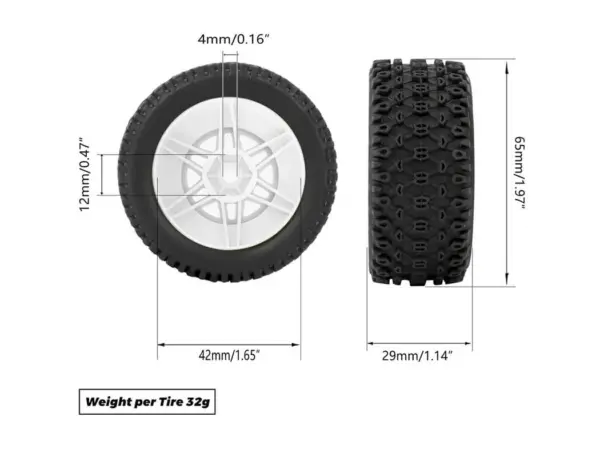 Method Geoform 1/16 Sc Tyres on 12mm Hex White Wheels (Pr)
