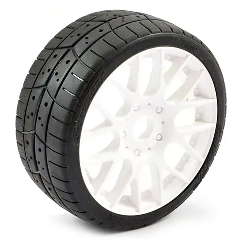 Sweep 1/8th Gt Tread Glued 45deg Tyres W/Belt / Evo16 White Wheels / Basic (Pr)