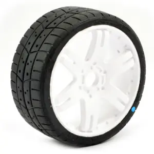 Sweep 1/8th Gt Tread Glued 45deg Tyres W/Belt / 6ix Pak White Wheels / Basic (Pr)