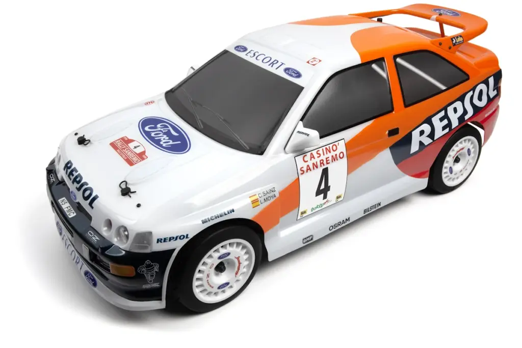 HPI Racing Ford Escort RS Cosworth body finished in white and orange rally livery