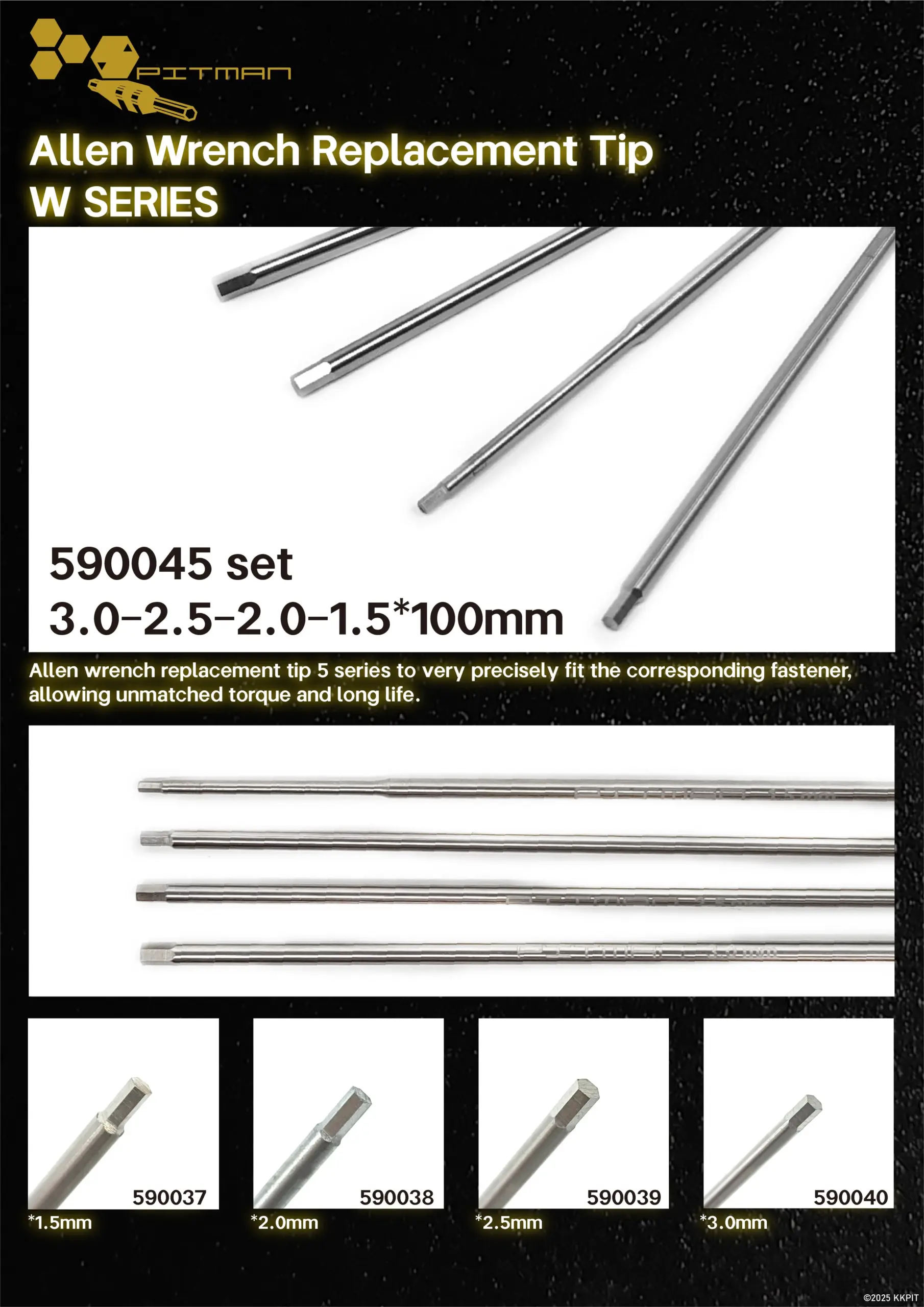 590040 Allen Wrench Replacement Tip W SERIES 3.0 x 100 mm – view 2