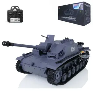 2.4G Henglong 1/16 Radio Control Tank 7.0 3868 Plastic German Stug III RTR RC Tank w/ Engine Sound Smoking Gearbox Gift for