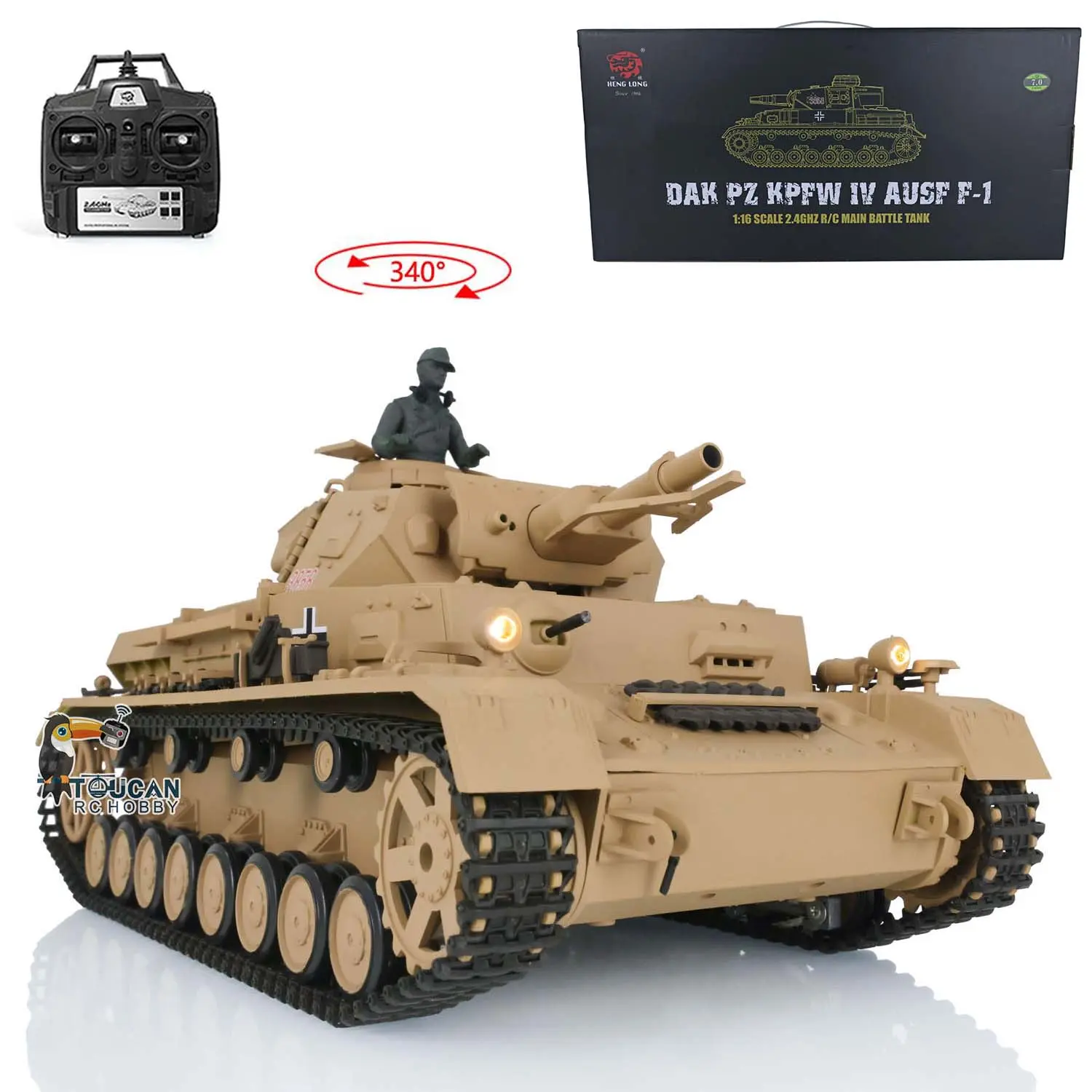 2.4G Henglong 1:16 Scale TK7.0 Plastic German Panzer IV F RTR RC Tank Model 3858 Military Model Stimulated Sound Smoke