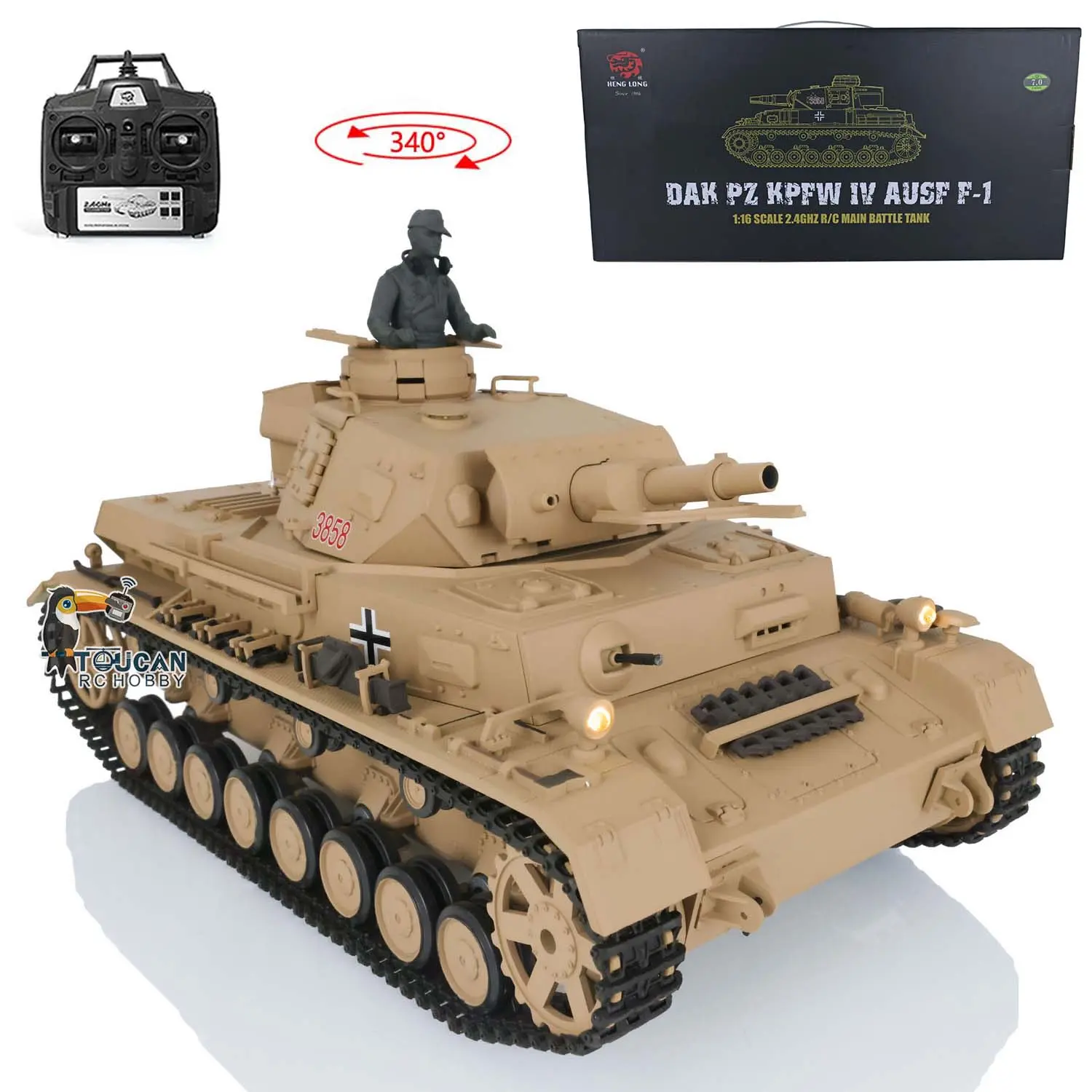 2.4G Henglong 1:16 Scale TK7.0 Plastic German Panzer IV F RTR RC Tank Model 3858 Military Model Stimulated Sound Smoke