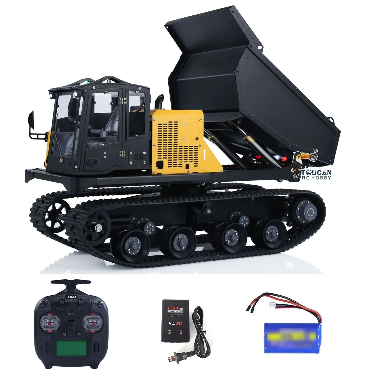 WKLC Metal 1/14 RC Hydraulic Crawler Dump Truck T14R Radio Controlled Tracked Tipper RTR Construction Vehicle ST8 Light Sound Battery
