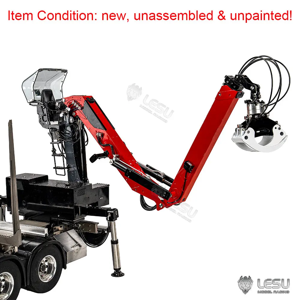 1/14 LESU Metal Hydraulic Timber Crane for 1/14 Remote Control Log Trailer Wood Hauling Car Remote Control Tractor Truck DIY Model