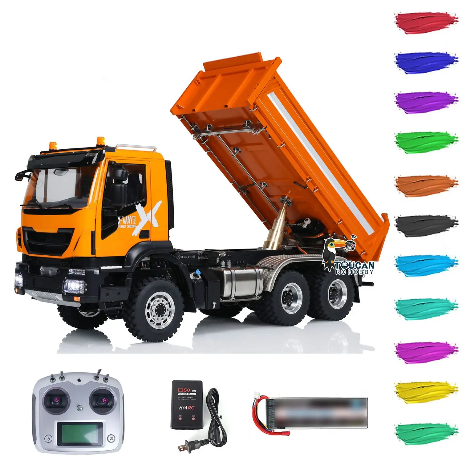 Customized LESU Metal 6x6 1/14 RC Hydraulic Equipment Dumper Car 3-way Radio Controlled Dump Truck Construction Vehicle DIY Model