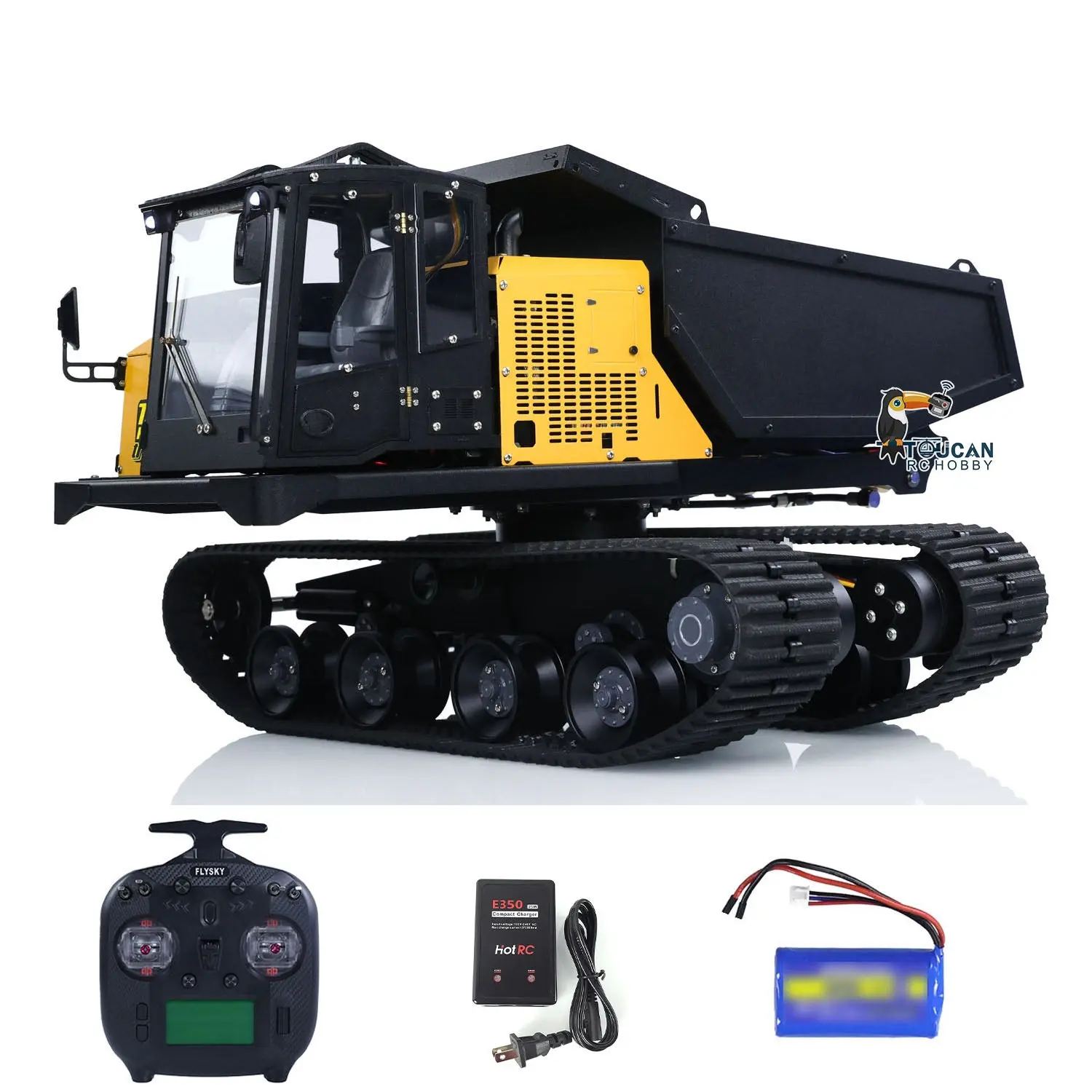 1/14 RC Hydraulic Crawler Dump Truck T14R Metal Tracked Tipper RTR Construction Machine Flysky ST8 Radio Light Sound Battery