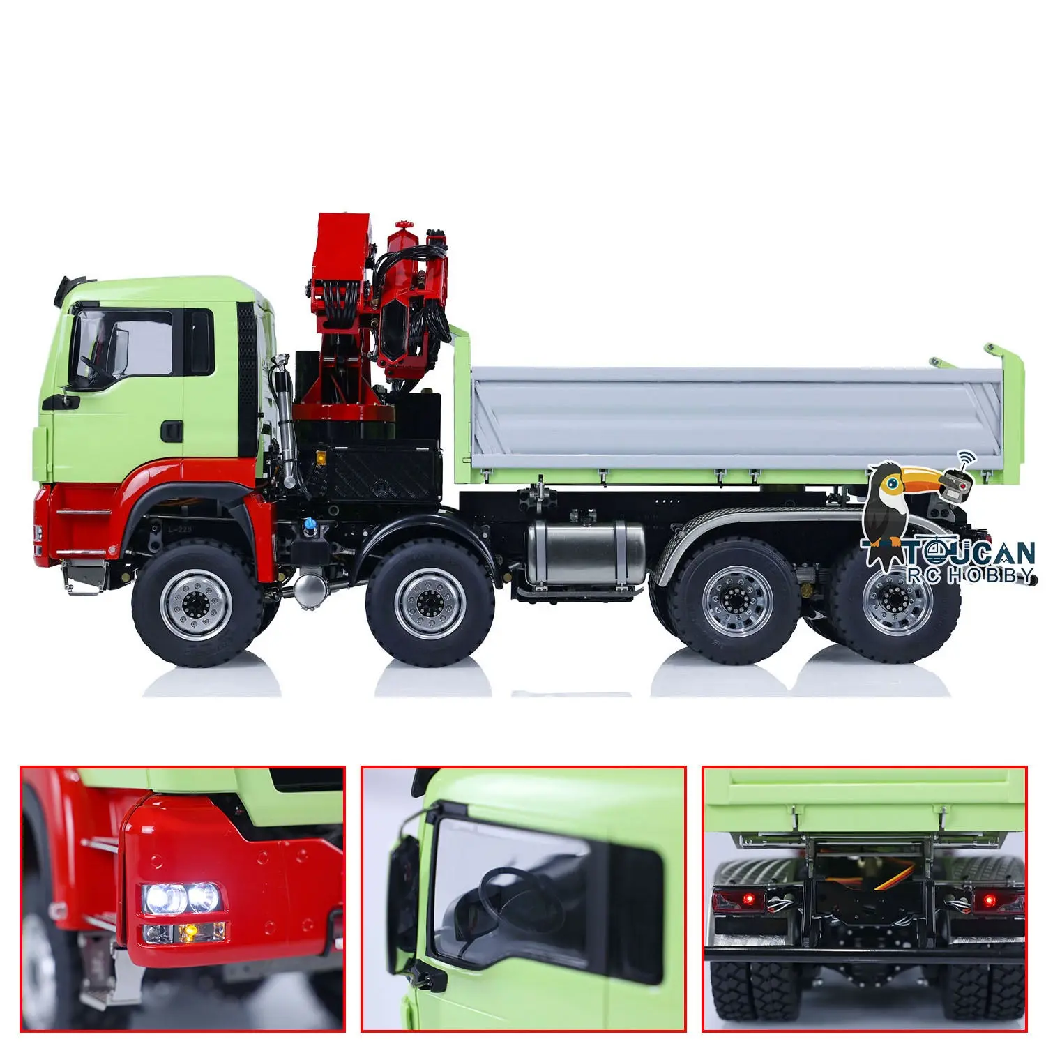 LESU 1/14 8X8 RC Hydraulic 3-Ways Dumper Truck for Remote Control Crane 2Speed Gearbox Tipper W/ Sound Light ESC Servo