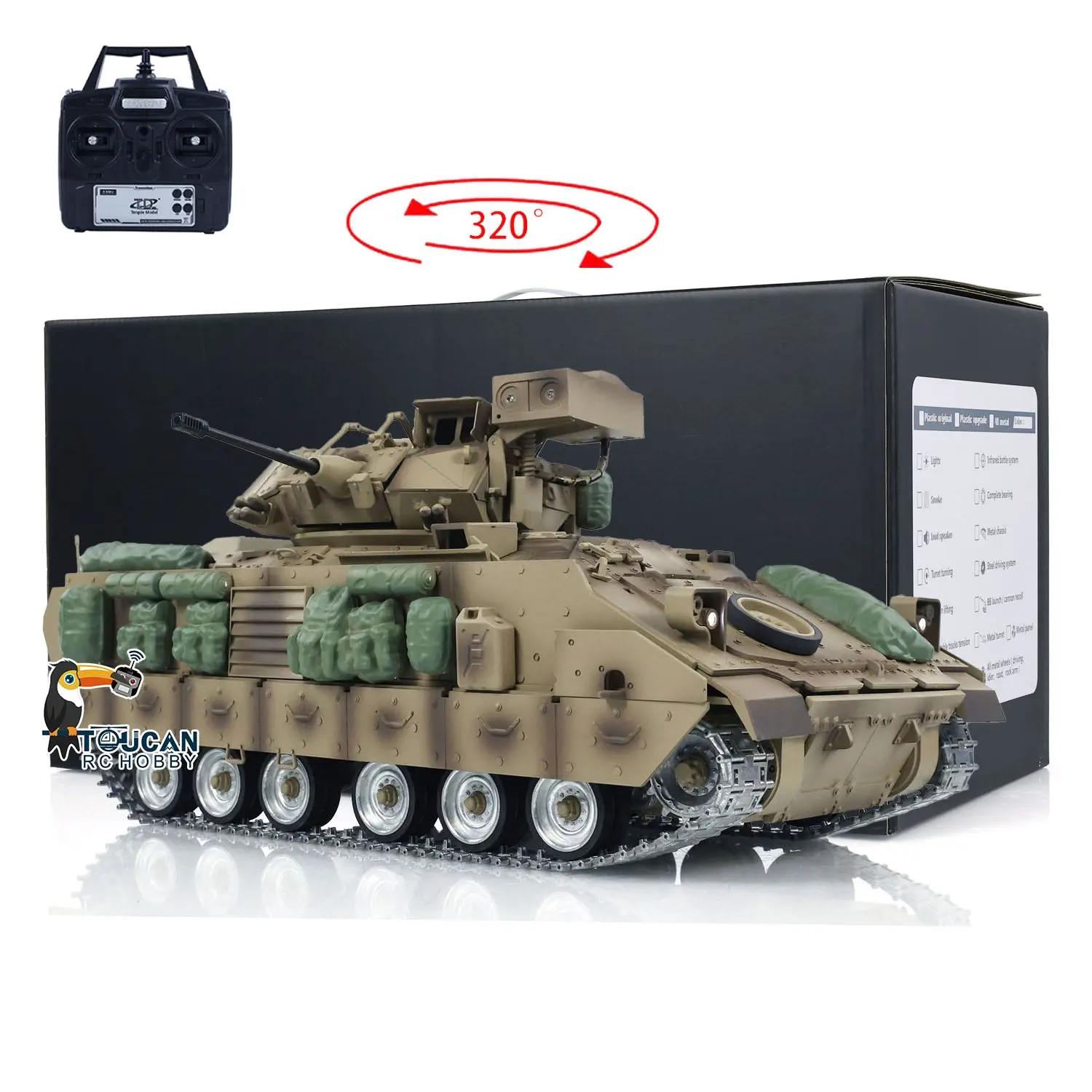 1/16 Tongde RC Tank Remote Control Panzer M2A2 Bradley Electric Infantry Fighting Vehicle DIY Simulation Model Barrel Recoil Without BB Unit