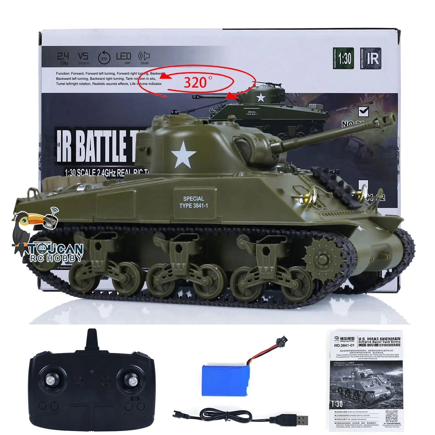 HengLong 1/30 Pershing M26 3841-02 2.4G RC Battle Tank Radio Control Panzer Military Model Painted Assembled Infrared Combating
