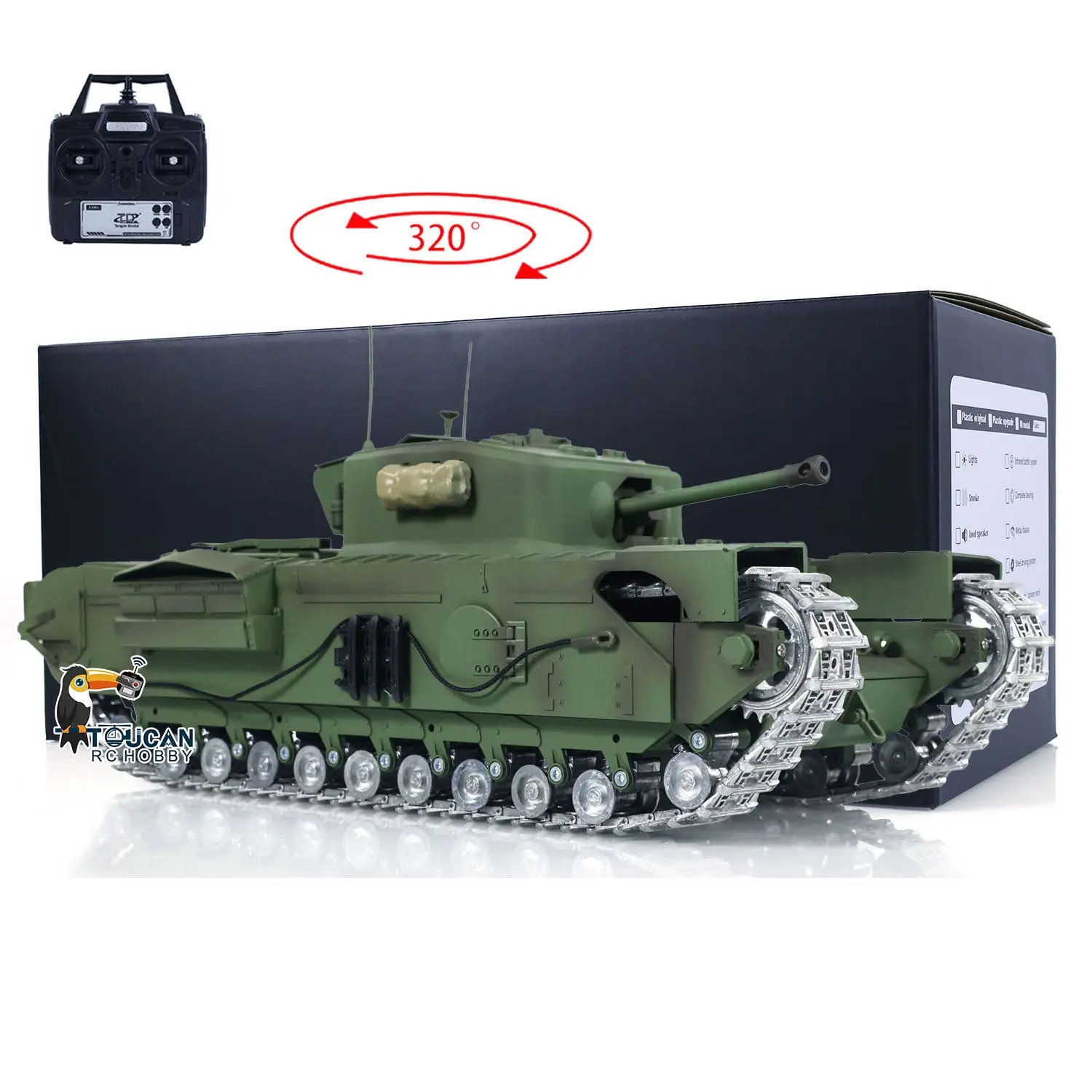 Tongde 1/16 Military RC Tank Churchill Mk.VII Metal Tracks Wheels Gearbox Infrared Battle Model Radio Control Armored Vehicles Battery