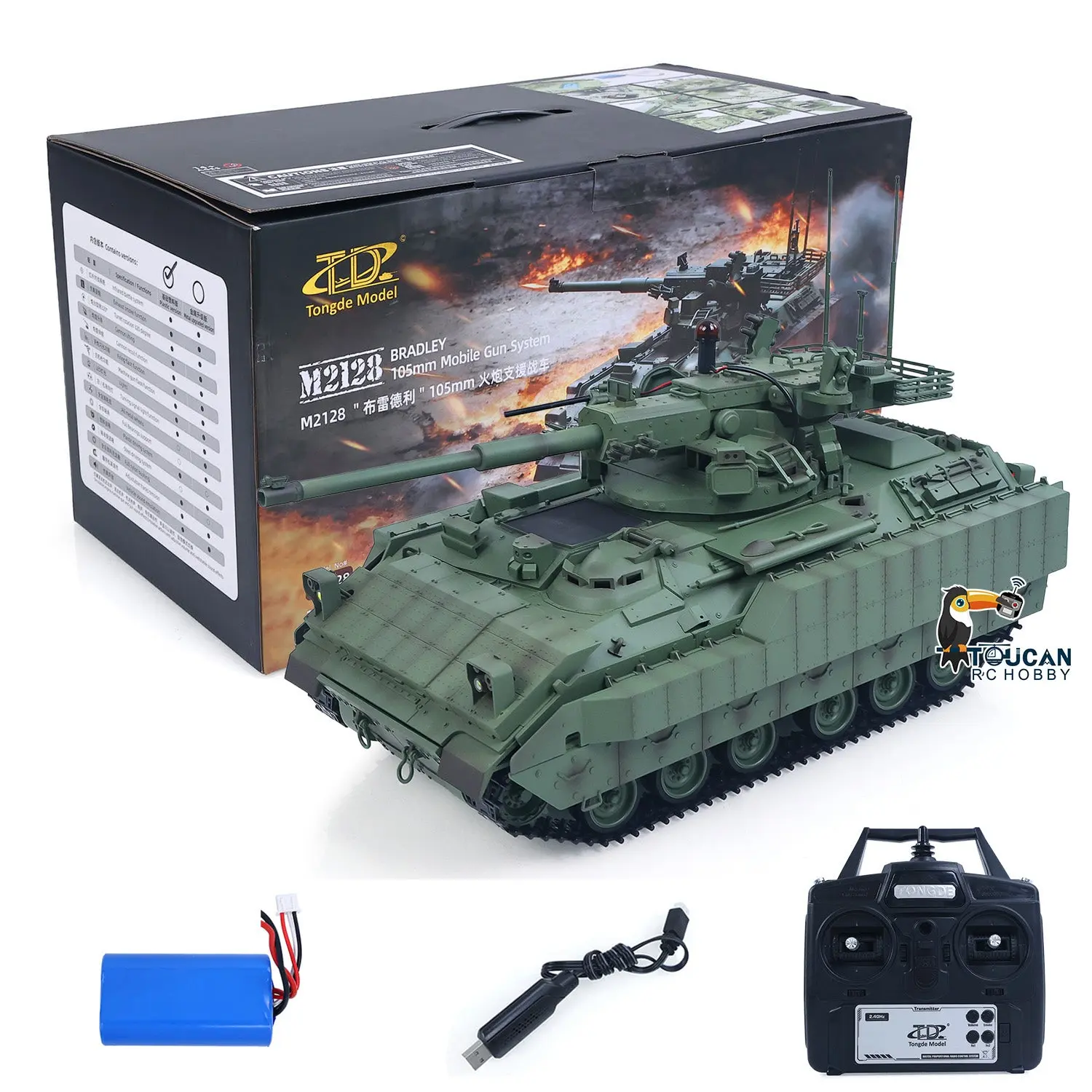 Tongde 1/16 Remote Control Tank Model M2128 Bradley Infrared System 320 Degree Rotation Turret Light Sounds Battery Ready to Run