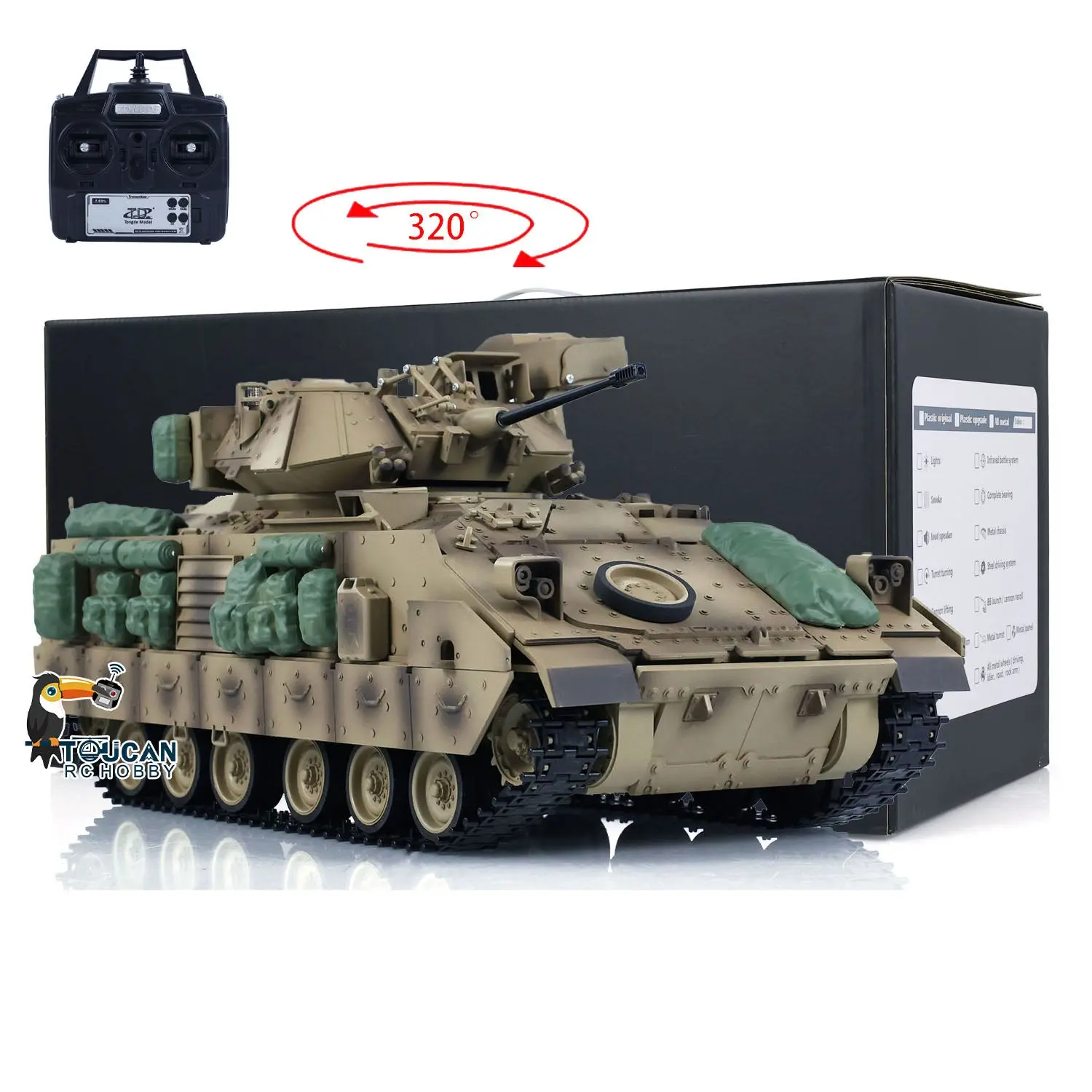 1/16 Tongde RC Tank Remote Control Panzer M2A2 Bradley Electric Infantry Fighting Vehicle DIY Simulation Model Barrel Recoil Without BB Unit