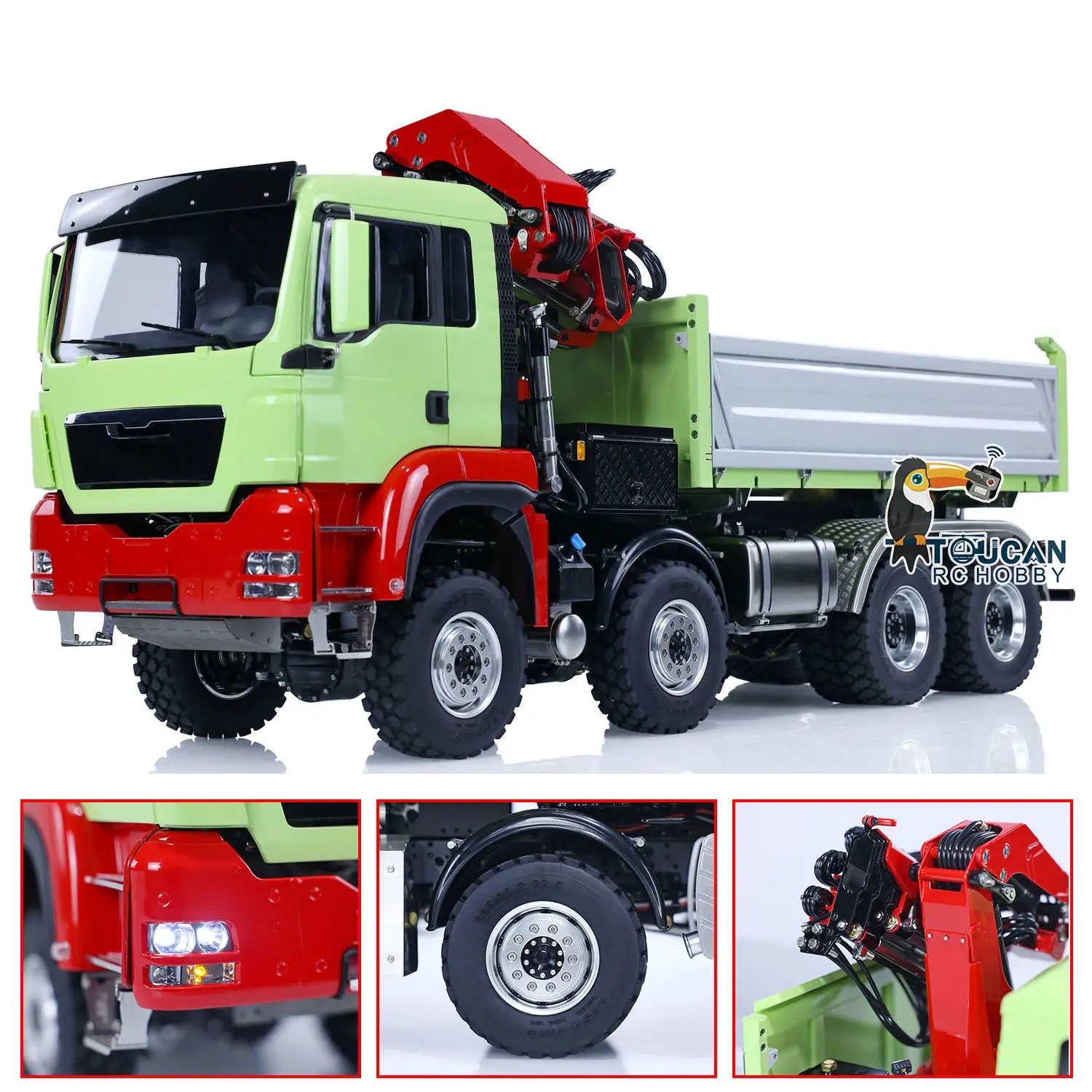 LESU 1/14 8X8 RC Hydraulic 3-Ways Dumper Truck for Remote Control Crane 2Speed Gearbox Tipper W/ Sound Light ESC Servo