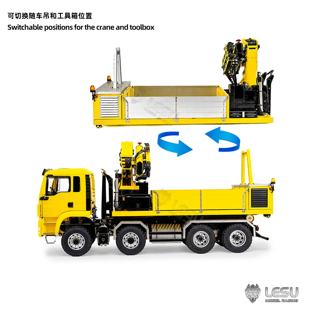 2Speed LESU 1/14 RC Hydraulic Roll on off Dumper Truck Crane Model TGS Metal 8x8 Chassis Electric Tipper 2+7CH Valve Axles Lock