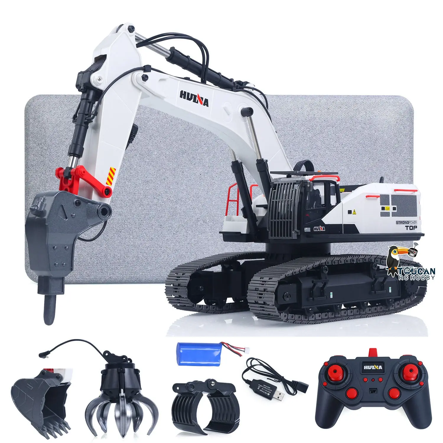 1/14 HUINA RC Metal Remote Controlled Excavator 1594 594 2.4G Radio Light Battery USB 22CH Sound Gift Boys Girls