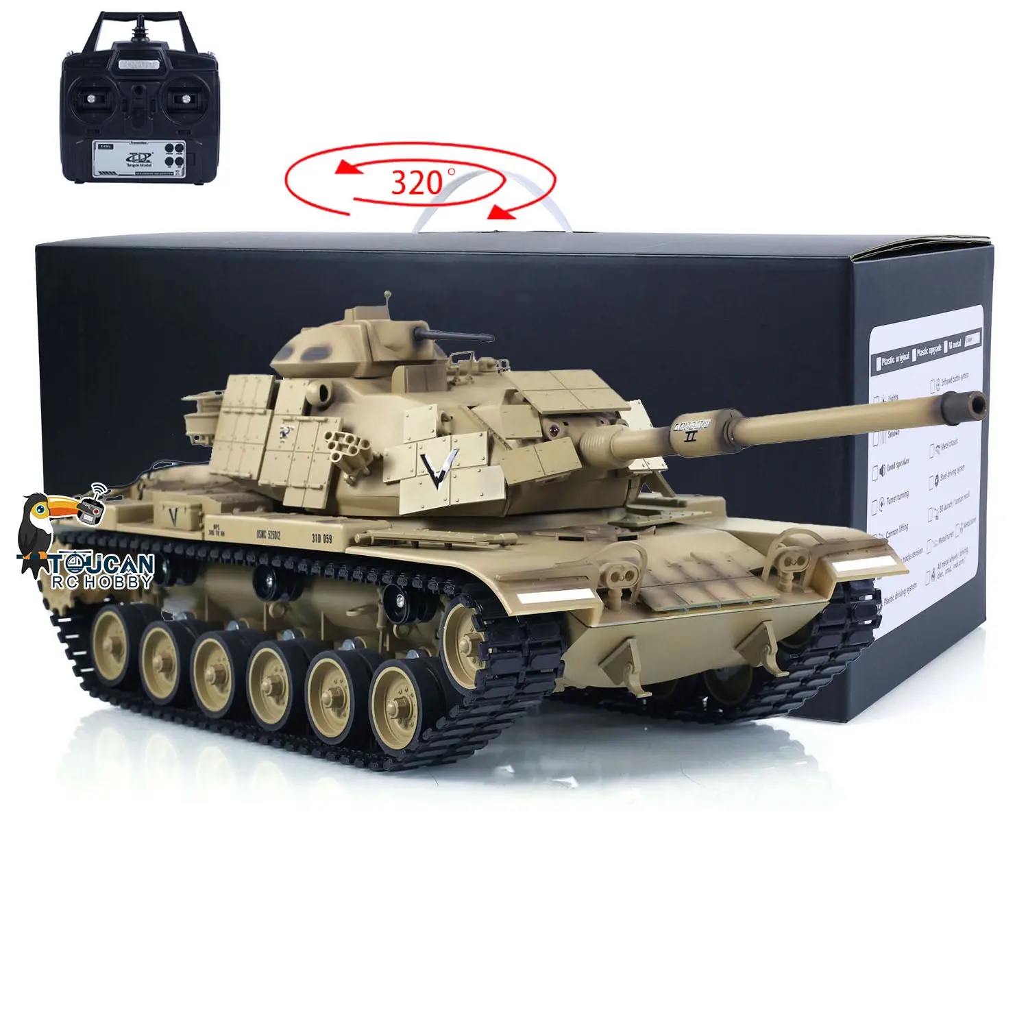 Tongde Model 1/16 RC Battle Tank M60A1 ERA USA Remote Control Panzer Armored Hobby Model Sound BB Unit Assembled