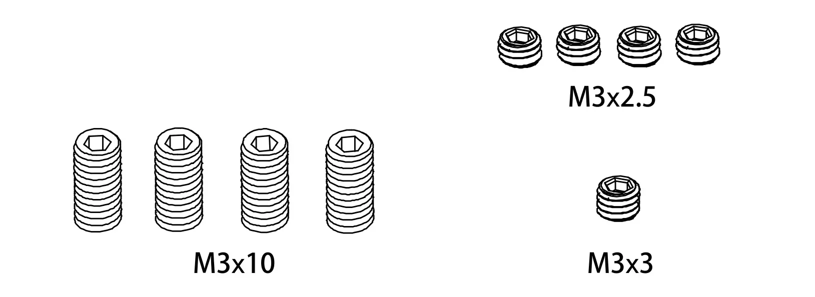 Grub Screws m3*2.5 / M3*3 / M3*10 / M4*4