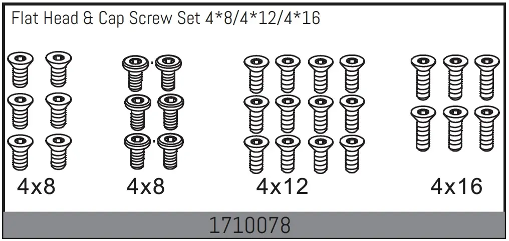 Flat Head & Cap Screw Set 4*8/4*12/4*16