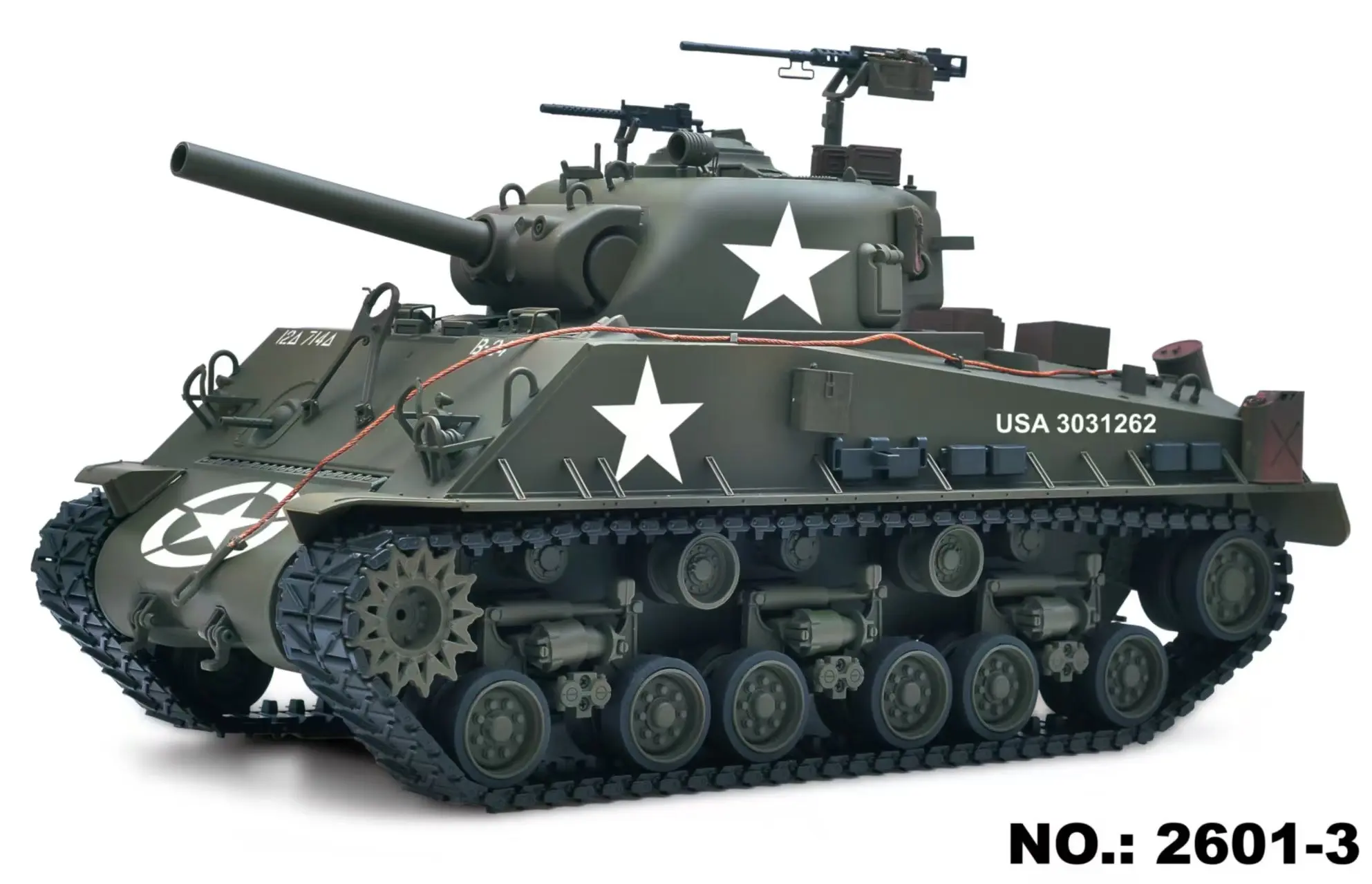 Large Hatch 1/16 Remote Control Tank Sherman M4A3 Infrared System Barrel Elevation Smoke Unit Metal Chassis Gearbox 360 Degrees Turret