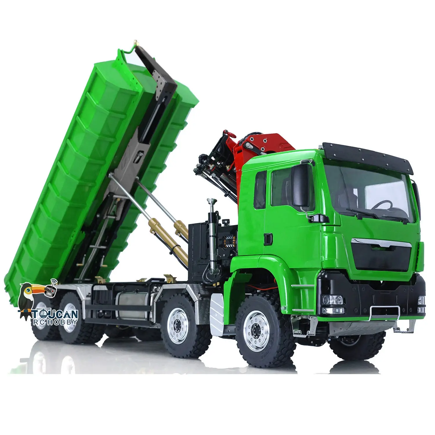 LESU 1/14 8*8 Hydraulic Metal Roll on/off Radio Control Truck Dumper RC Tipper Car Metal Crane Chassis Light Sound PL18EV Battery