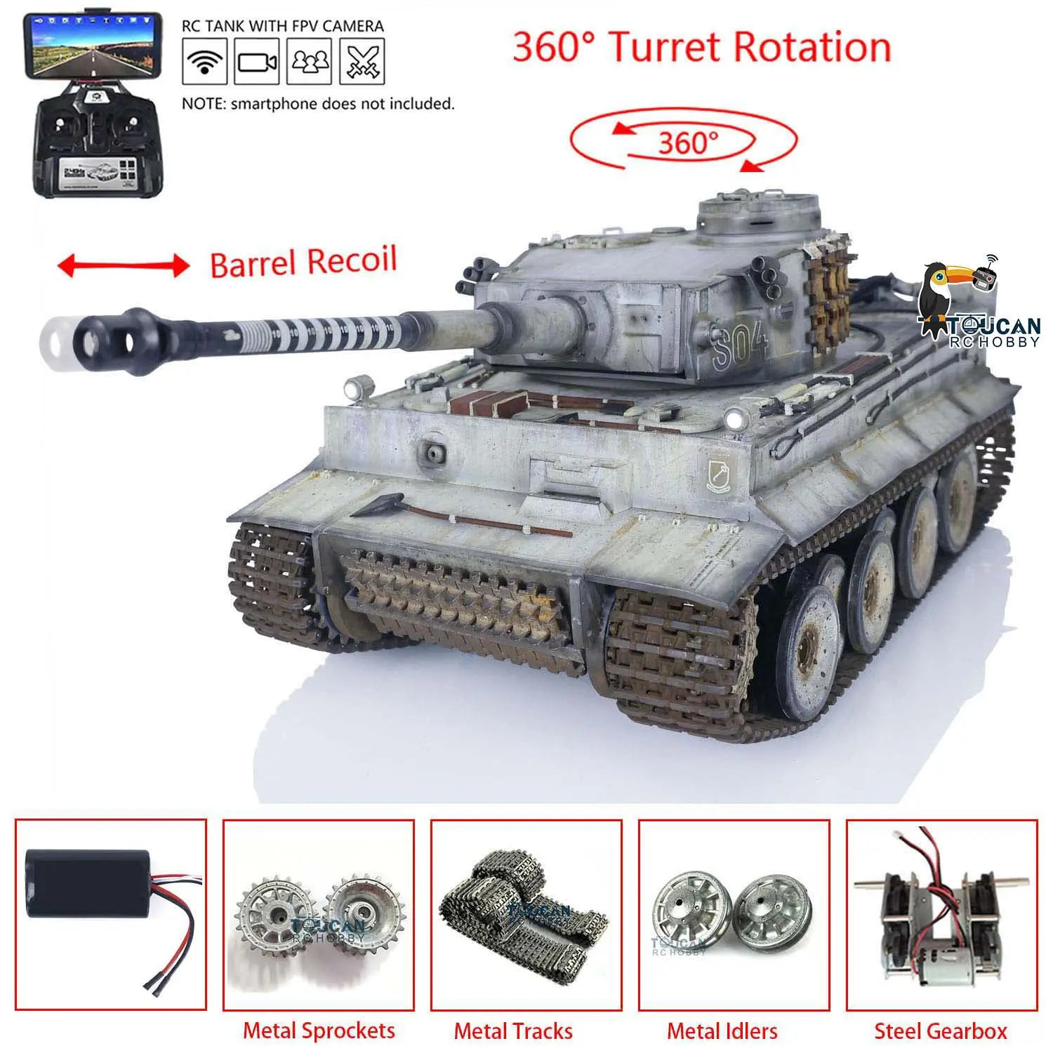 1/16 Heng Long 1/16 RC Tank Upgraded German Tiger I 7.0 Radio Controlled Military Carual Spray Vehicle 3818 360