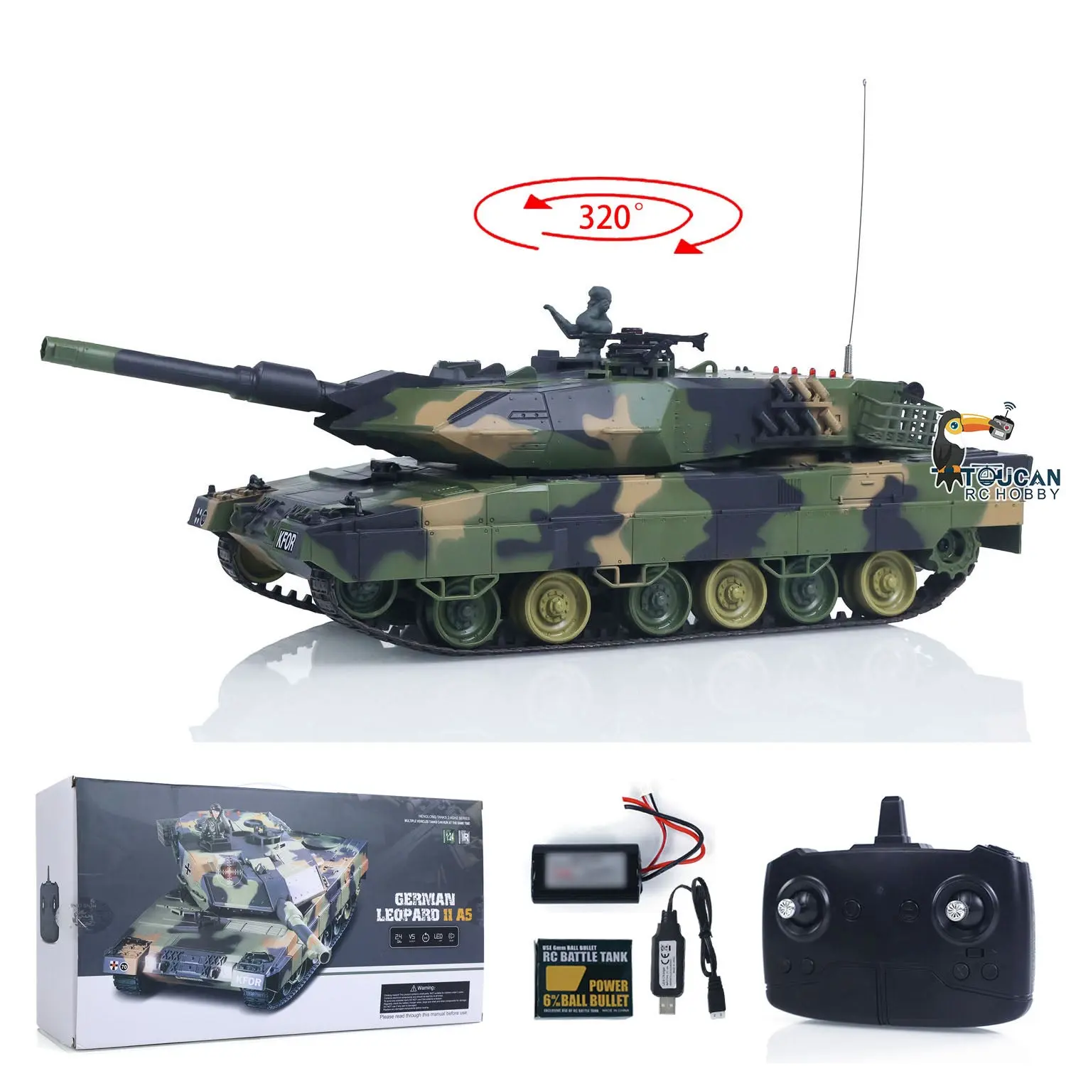 HengLong 3809 2.4GHz 1/24 RC Tank Leopard 2 A5 Remote Control Battle Tank Model BB Infrared Battle Spray Water Battery Radio