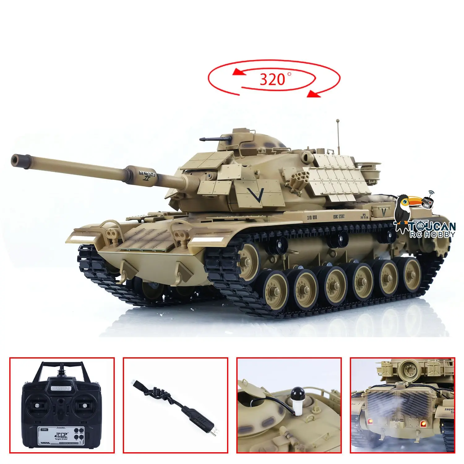 Tongde Model 1/16 RC Battle Tank M60A1 ERA USA Remote Control Panzer Armored Hobby Model Sound BB Unit Assembled