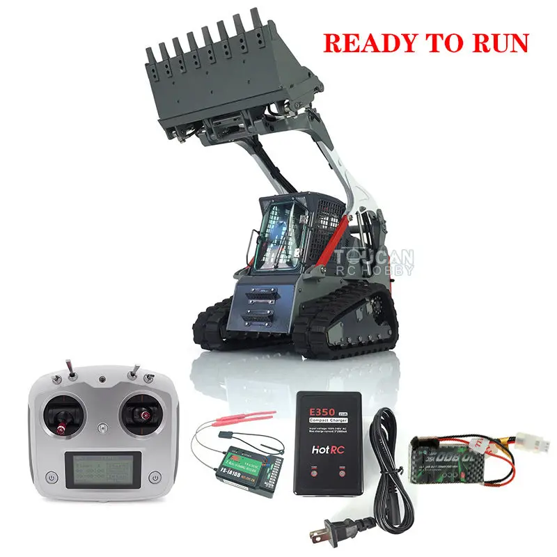LESU 1/14 RC Metal Hydraulic Aoue-LT5 Tracked Skid-Steer Loader DIY Model Trailer Plate Rear Light Tracks Brush Cleaner Shovel