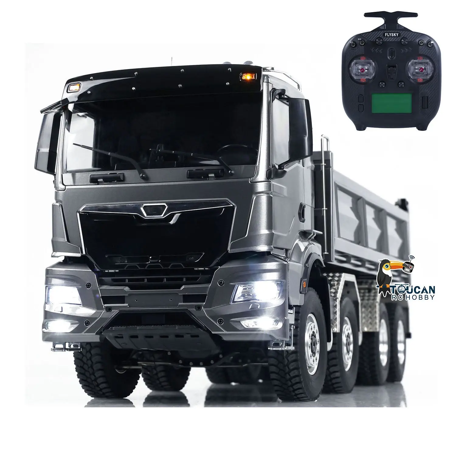 1:14 Scale Hydraulic 8x8 RC Tipper Truck Radio Control Dump Truck Metal Cabin Shell Differential Lock 2speed Sound Light Assembled Painted