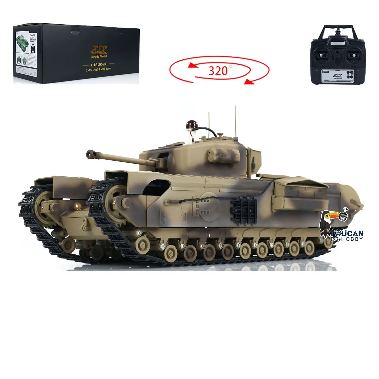 1/16 Military RC Battle Tank Churchill Mk.VII Metal Tracks Tongde Electric Tanks Painted Assembled Barrel Recoil Smoke Unit