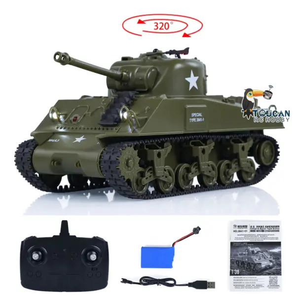 1/30 Heng Long Plastic RC Battle Tank Remote Control Panzer Sherman M4A3 3841-01 2.4G Infrared Combating System
