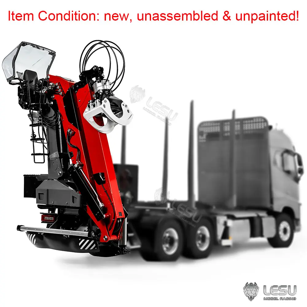 1/14 LESU Metal Hydraulic Timber Crane for 1/14 Remote Control Log Trailer Wood Hauling Car Remote Control Tractor Truck DIY Model