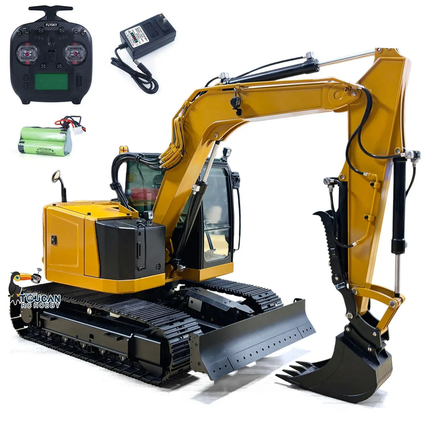 Metal 1/14 C308 Radio Control Hydraulic Excavator 4Valve RC Digger Engineering Vehicle Flysky ST8 Radio Lights Battery Assembled