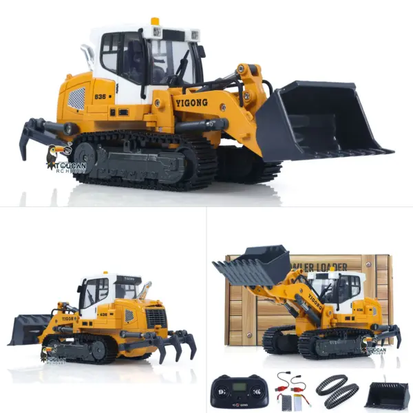 LR636 1/50 RC Tracked Loader Electric Lifting Radio Control Model Vehicle Metal Openable Bucket Tracks Ripper Soil Loosening Hook