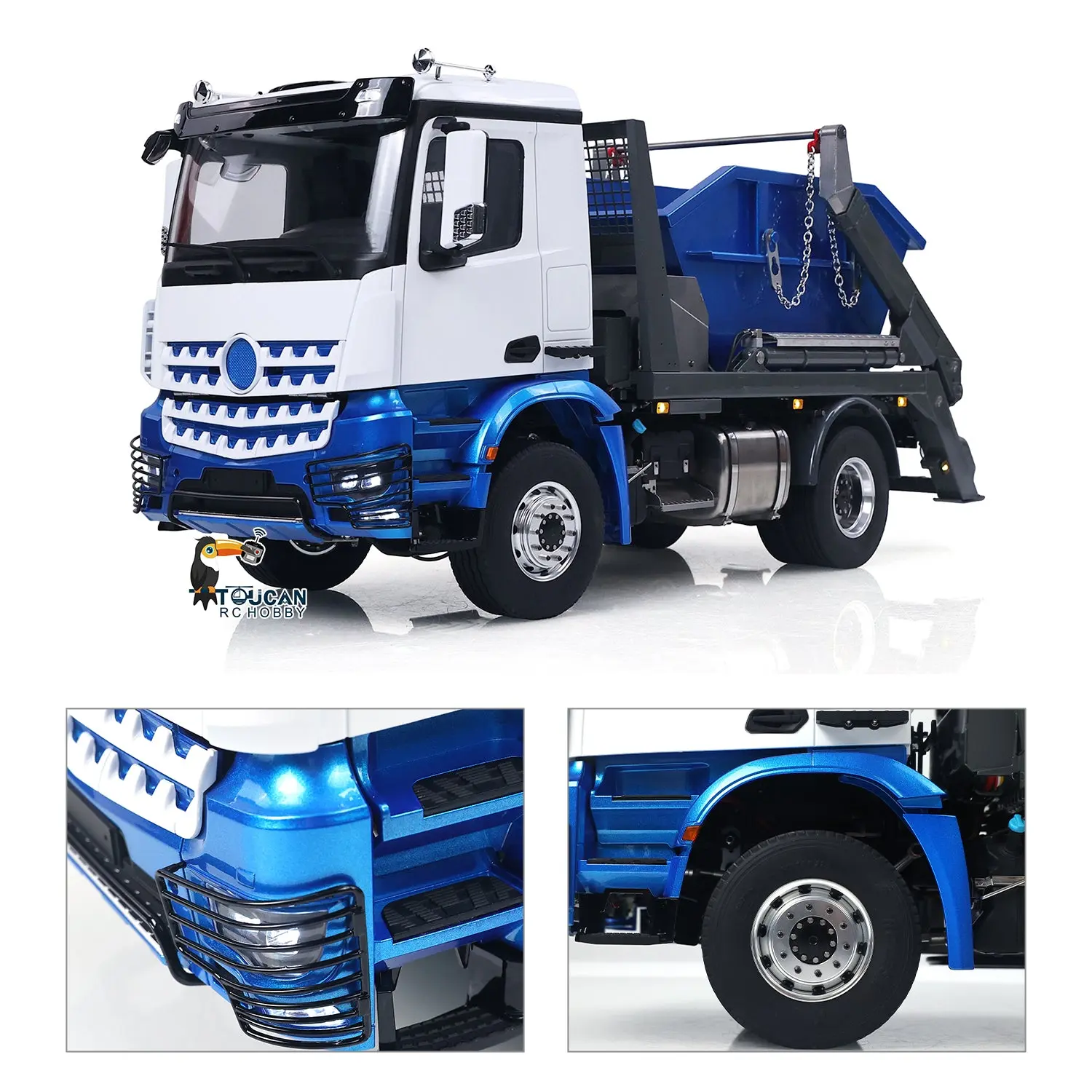 3Speed LESU Skip Loader 3363 Metal 4X4 Chassis 1/14 RC Hydraulic Swing Arm Garbage Dump Truck Light Sound Hub Reduction Axle