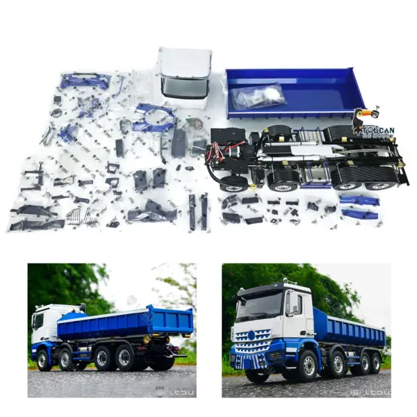 LESU 1/14 Scale 8x8 Truck Hydraulic Remote Controlled Dumper Roll On/Off Tipper Model Sound Light System Motor Front Towing Hook