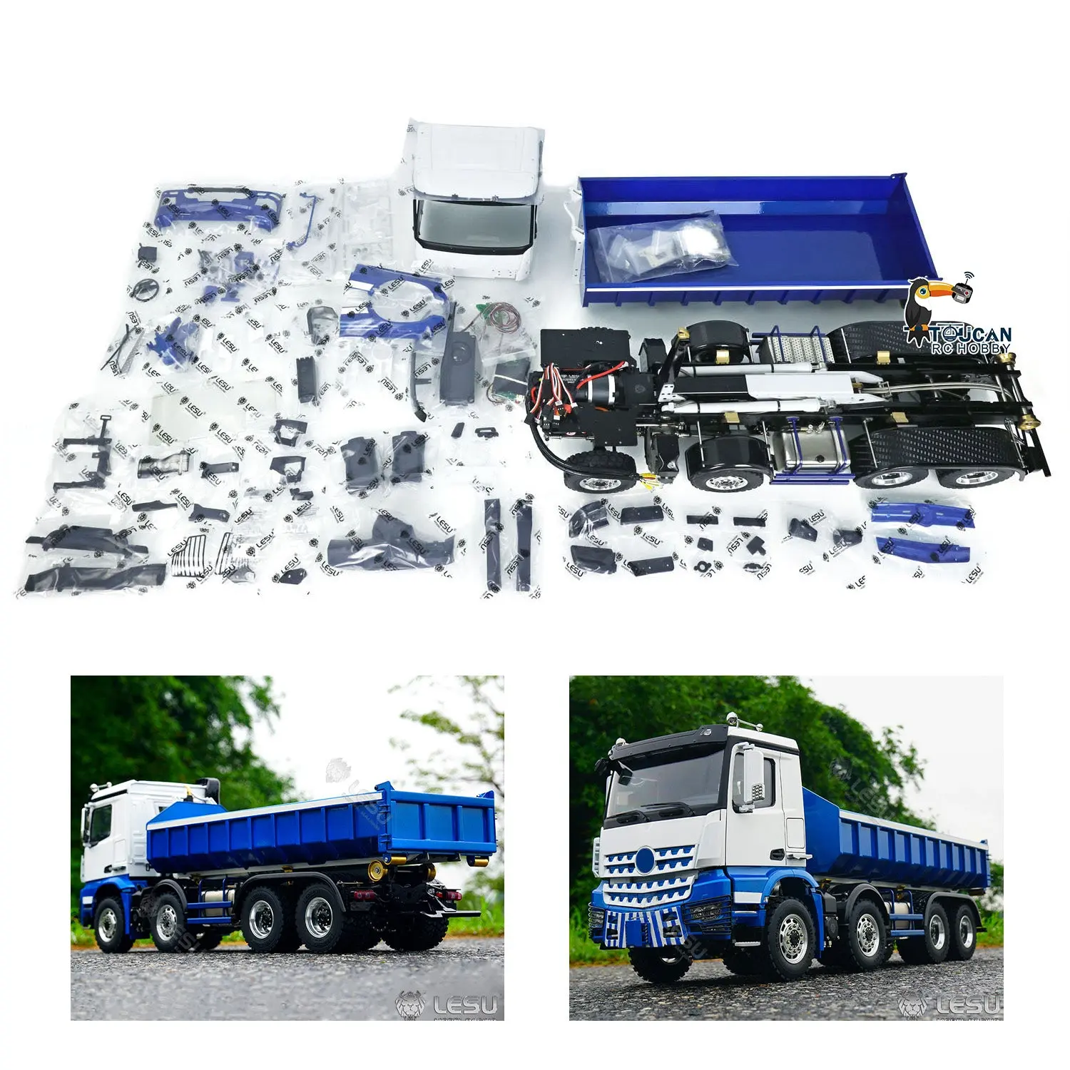 LESU 1/14 Scale 8x8 Truck Hydraulic Remote Controlled Dumper Roll On/Off Tipper Model Sound Light System Motor Front Towing Hook
