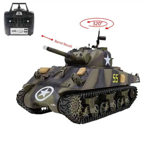 Plastic Henglong 1/16 7.0 RC Tank M4A3 Sherman 3898 320 Degrees Turret Barrel Recoil BB IR Smoking Steel Gearbox Battery 2.4G Radio