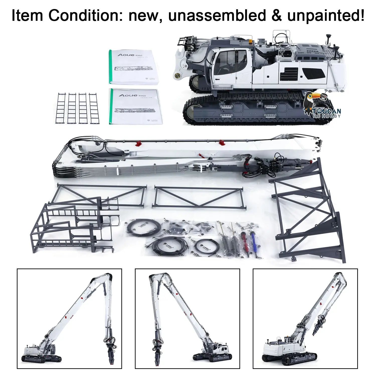 LESU Metal 1/14 RC Full Hydraulic Excavator LR960 KIT DIY Demolition Arm Model Light Unassembled Unpainted Emulated Hobby Car