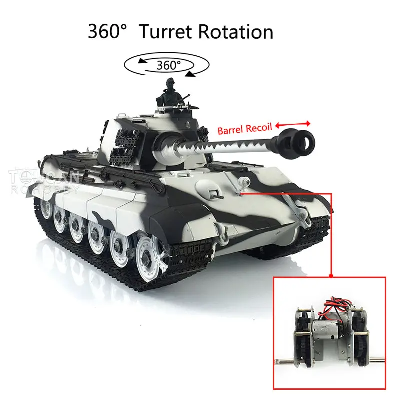 1/16 Henglong 7.0 Radio Control Tank 3888A Plastic King Tiger German RC Tank w/ 360Degrees Rotating Turret Steel Gearbox Barrel Recoil