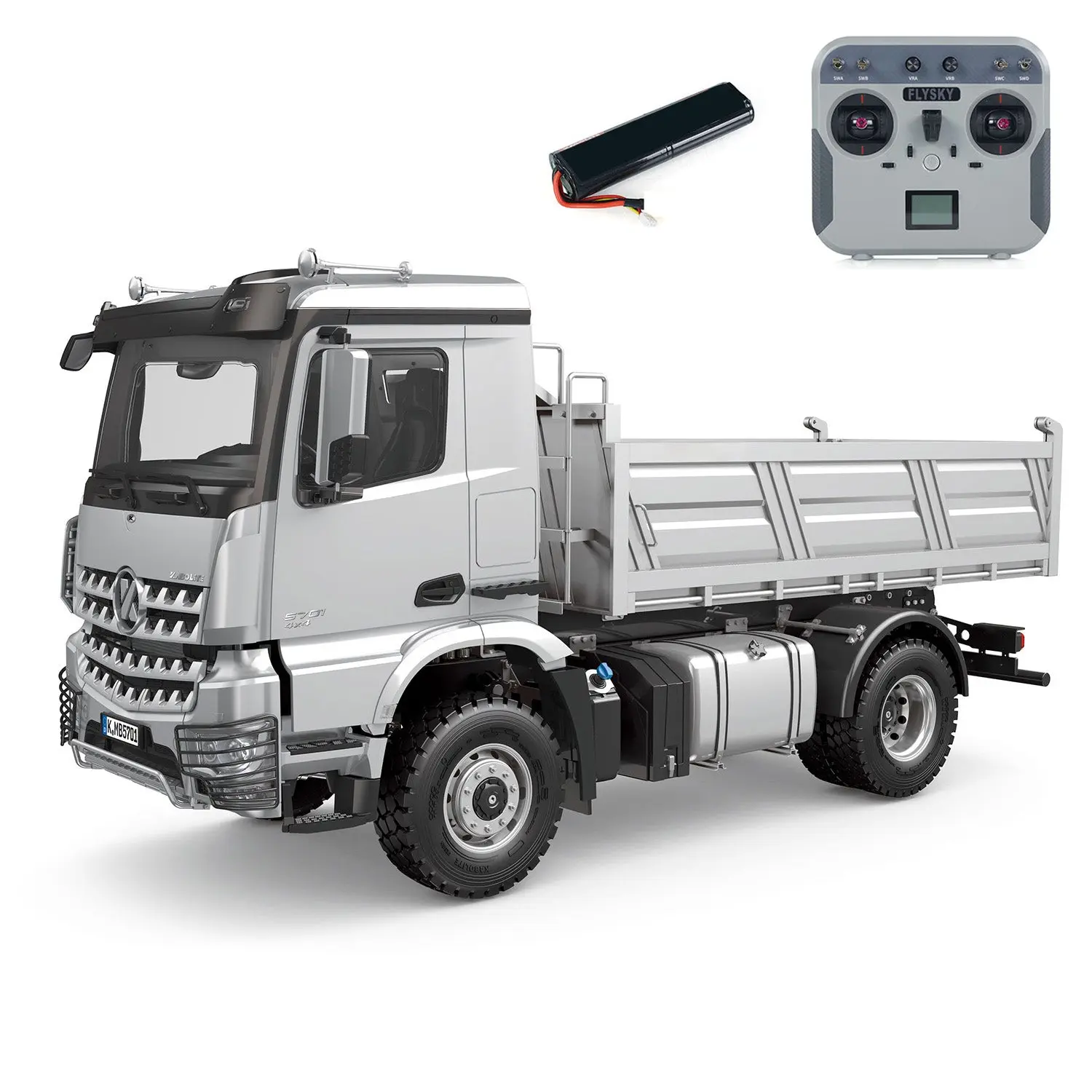 Kabolite 4*4 1/14 Plastic RC Dumper Truck 5701 Remote Control Tipper Car RTR Model 2-speed Gearbox Light Sound 2.4G Radio Controller and Receiver Battery